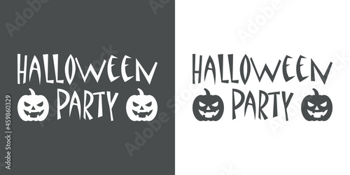 Banner con texto Halloween Party con silueta de calabazas en fondo gris y fondo blanco