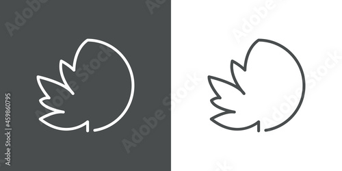 Logotipo letra inicial O en hoja de arce con lineas en fondo gris y fondo blanco
