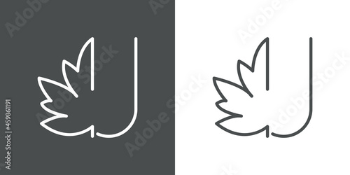 Logotipo letra inicial U en hoja de arce con lineas en fondo gris y fondo blanco