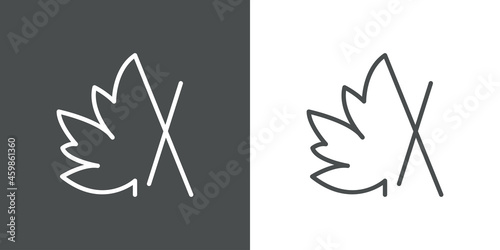 Logotipo letra inicial X en hoja de arce con lineas en fondo gris y fondo blanco