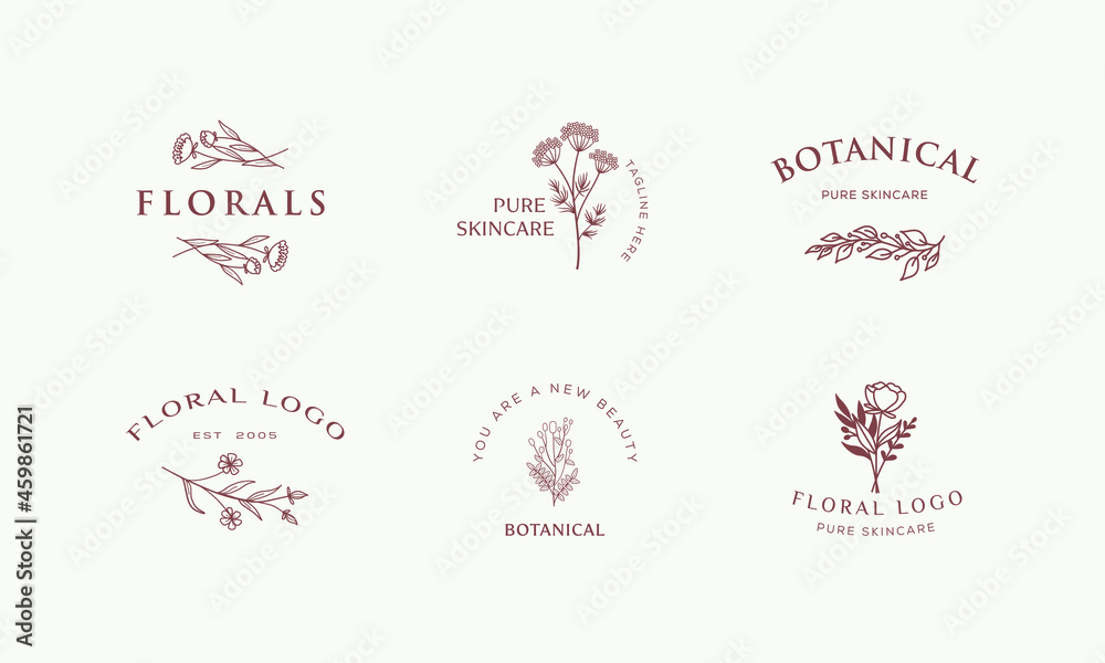 Botanical Floral element Hand Drawn Logo with Wild Flower and Leaves. Logo for spa and beauty salon, boutique, organic shop, wedding, floral designer, interior, photography, cosmetic.
Botanical Floral element Hand Drawn Logo with Wild Flower and Leaves. Logo for spa and beauty salon, boutique, organic shop, wedding, floral designer, interior, photography, cosmetic.