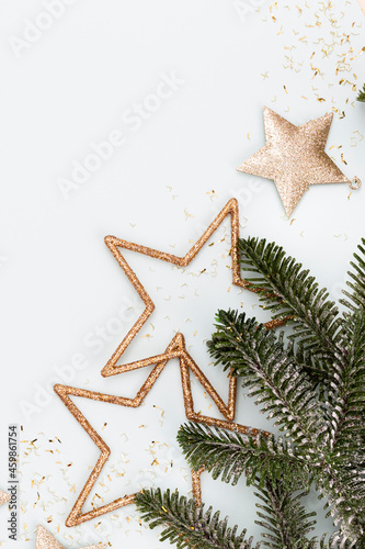 Christmas decor background. Flat lay  top view.