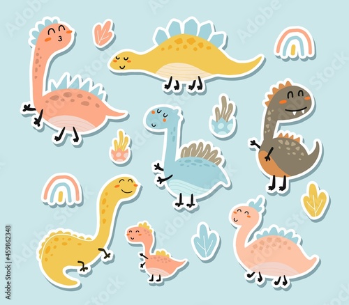 Set of stickers cute dinosaurs 
