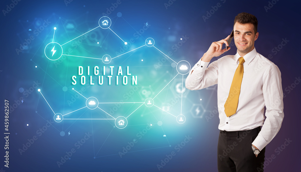 Businessman thinking about technology concept Businessman thinking about technology concept