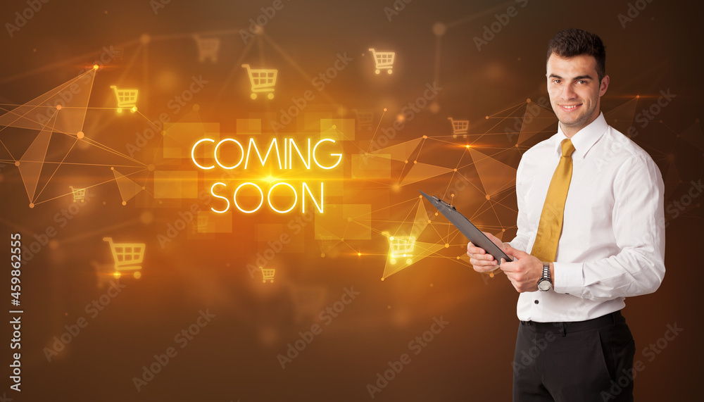 Businessman thinking about shopping concept Businessman thinking about shopping concept