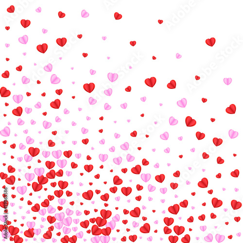 Red Heart Background White Vector. Falling Texture Confetti. Tender Day Backdrop. Pink Confetti Present Illustration. Fond Random Pattern.