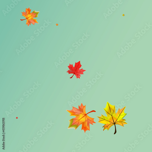 Brown Leaf Background Green Vector. Leaves Seasonal Card. Orange Down Plant. Beautiful Floral Design.