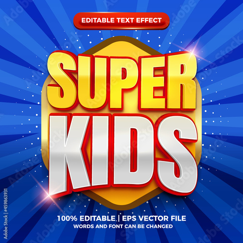 Super kids glossy 3d comic cartoon editable text effect template