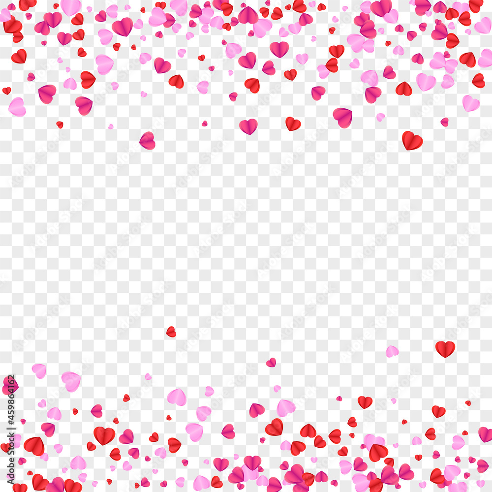 Fond Confetti Background Transparent Vector. Present Frame Heart. Pink Birthday Pattern. Red Confetti Banner Backdrop. Violet Color Illustration.