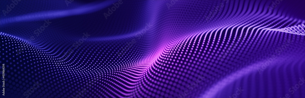 Fototapeta premium Abstract wave background with many glowing particles. Musical wave. Digital network background. 3D