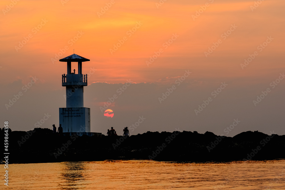 Khao Lak Light Beacon at Phangnga province, beautiful landscape in Thailand, sunset time