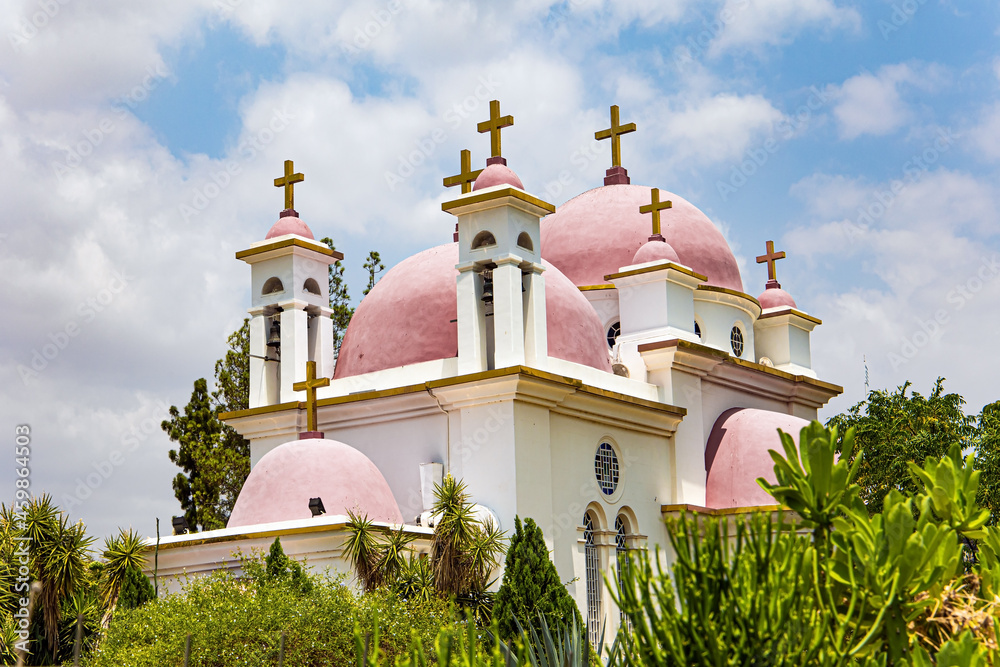 Pink domes with golden crosses