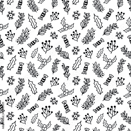 Vector Christmas doodle pattern design for winter holidays. New Year and Christmas seamless doodle pattern. Hand drawn vector doodles texture