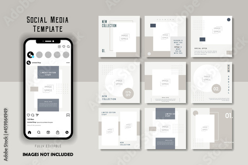 minimalist simple monochrome white grey fashion men social media posts template