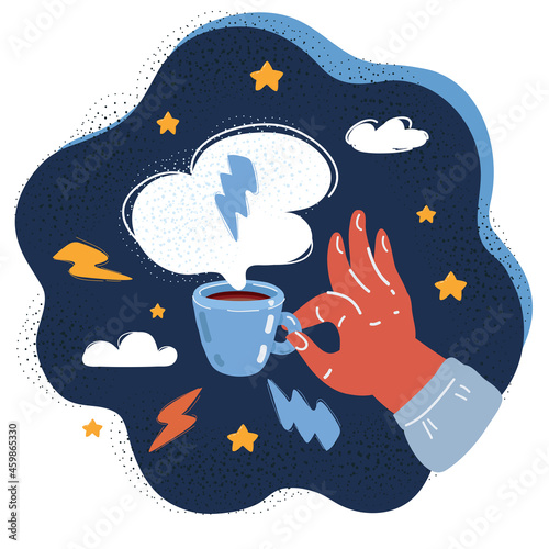 Vector illustration of hand holding cup of espresso coffee. Coffee break.