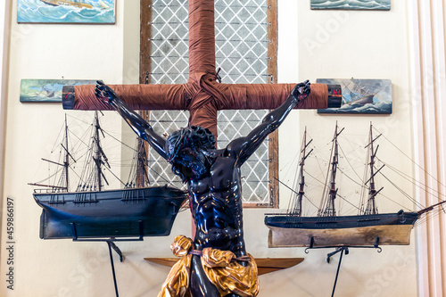 Europe. Italy. Liguria. Gulf of Tigullio, Italian Riviera. Santa Margherita. Oratory of Sant'erasmo. A church made by fishermen. Fishing boats in Ex-voto