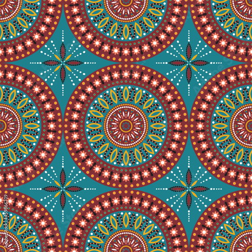 Seamless Mandala Pattern Design in Blue and Red