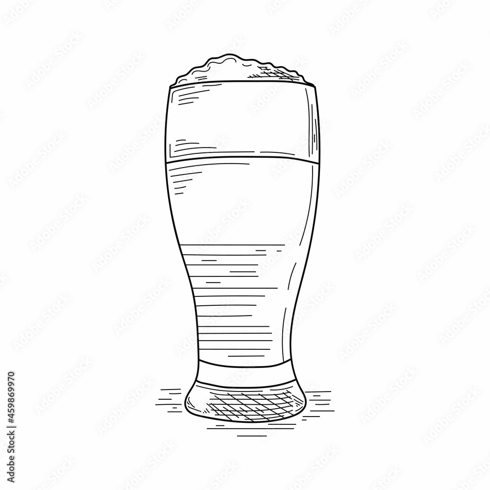 Drawing, engraving, ink, line art, vector illustration glass of beer oktoberfest concept sketch in silhouette on a white background. Drawing, engraving, ink, line art, vector illustration glass of beer oktoberfest concept sketch in silhouette on a white background.