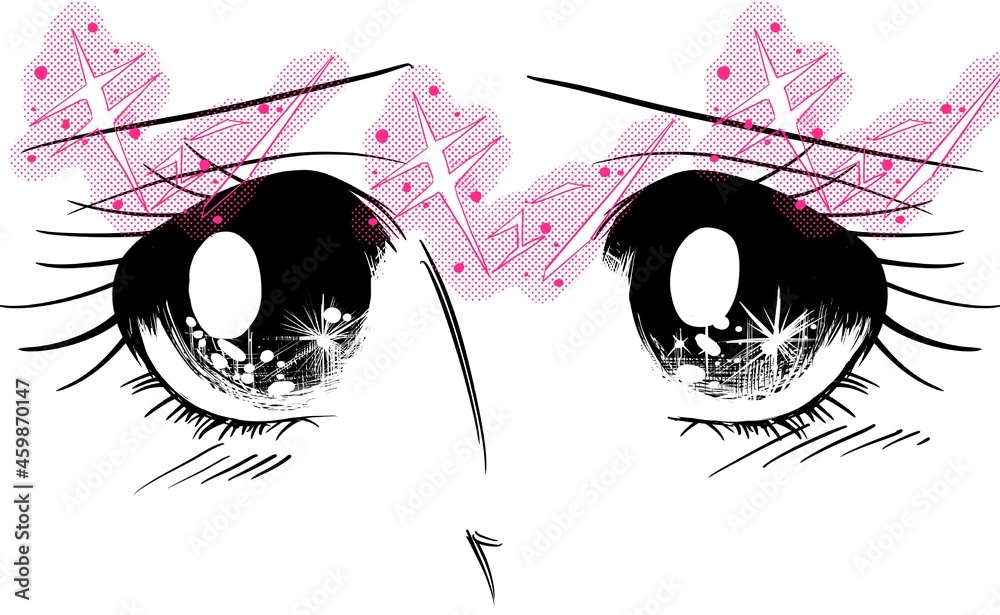 70年代少女漫画キラキラした瞳で見つめる女の子のドアップイラスト Stock Illustration Adobe Stock