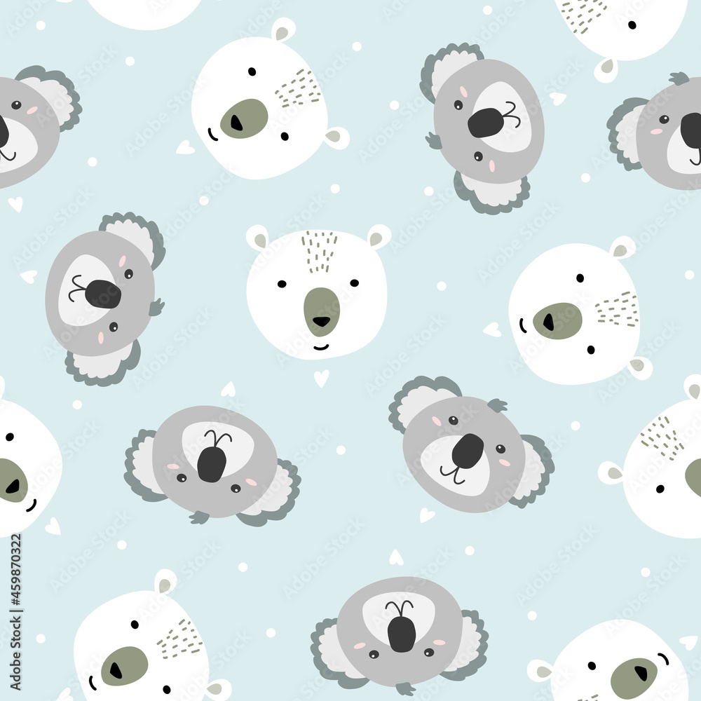Fototapeta premium Sweet Teddy bear and koala seamless pattern. Kids vector background.