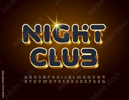 Vector Premium sign Night Club. 3D Black and Golden Font. Trendy Alphabet Letters and Numbers.