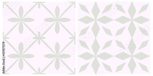 Tile portugal flower seamless pattern set. Blue color geometric background. Traditional azulejo repeat ornament. Vector monochrome pattern collection.Abstract vintage print for fabric,packaging.