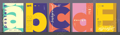Poster layout design. Letters A,B,C,D,E. Alphabet. Template poster, banner, magazine mockup.