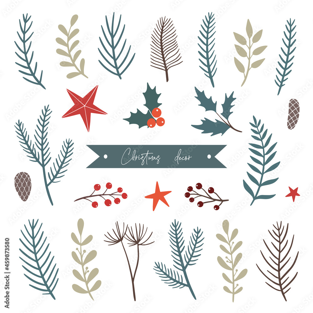 Set of Christmas decorative elements for cards, posters decor, sublimation, stickers, prints, etc. EPS 10 Set of Christmas decorative elements for cards, posters decor, sublimation, stickers, prints, etc. EPS 10