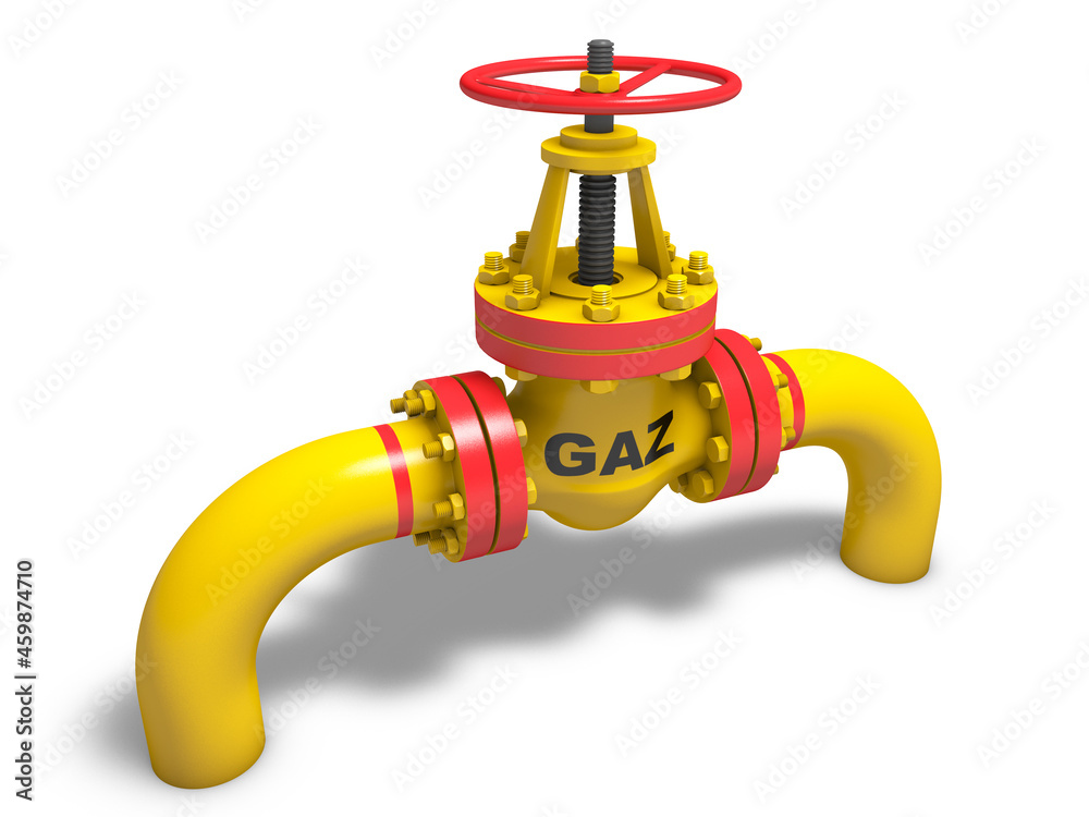 A pipe with a gaz valve. 3D render
