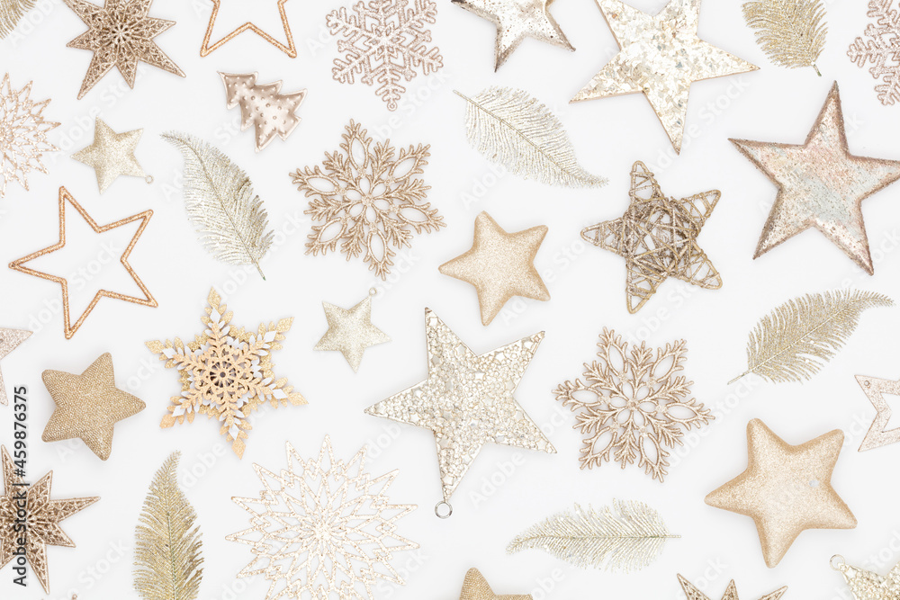 Christmas flatlay decor background on the white wooden table. Christmas flatlay decor background on the white wooden table.