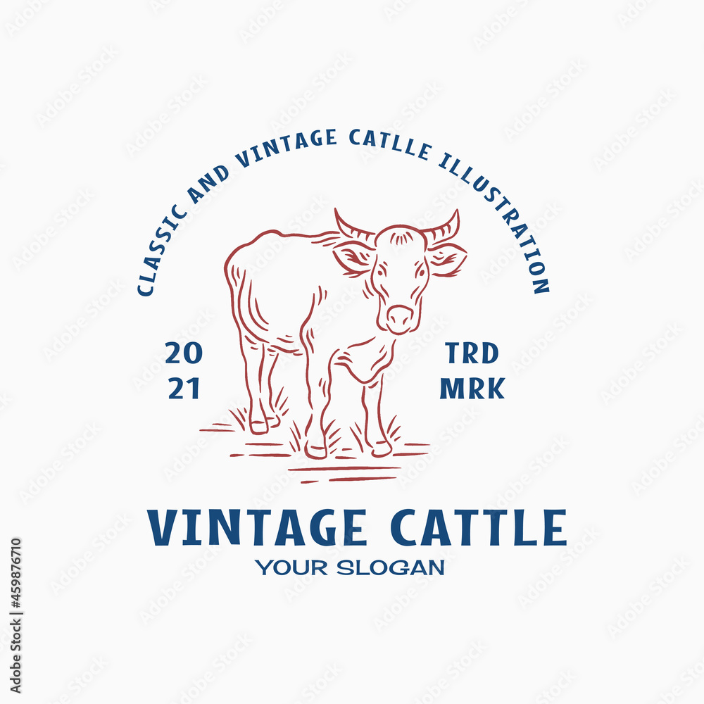 Retro Vintage Cattle or Cattle for Illustration