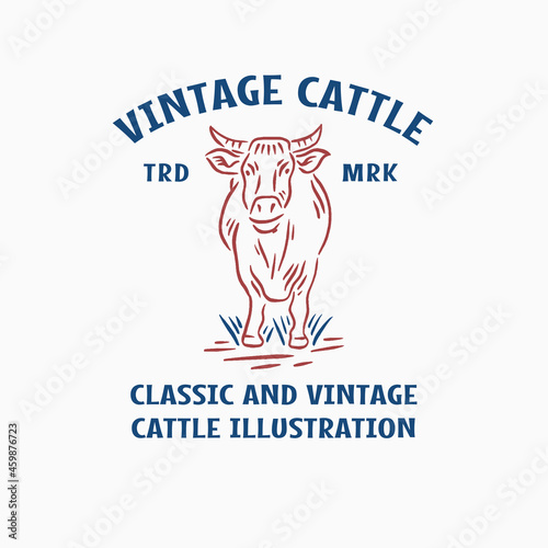 Cattle or Cow Retro Vintage Logo Illustration