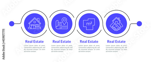 Real estate design elements. House selling vector infographic template. Visualization with four steps. Workflow layout with linear icons