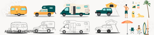 set of campers, set of cars 