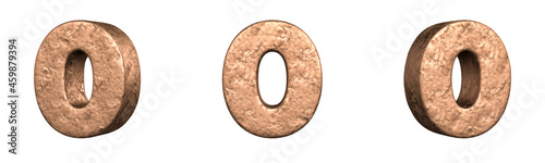 Number 0 (Zero) from Copper numbers collection set. Isolated. 3D Rendering