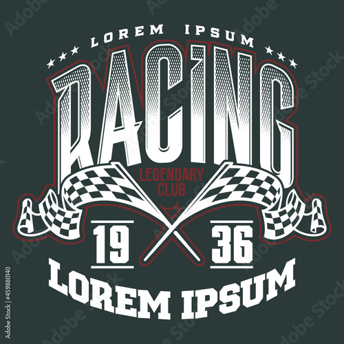 Finishing Racing Flags. Finish checkered flags illustration and typography. Motorsport competition apparel print