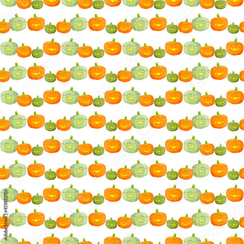 Vector seamless pattern with pumpkins for Halloween. The pumpkins are arranged in a linear order.