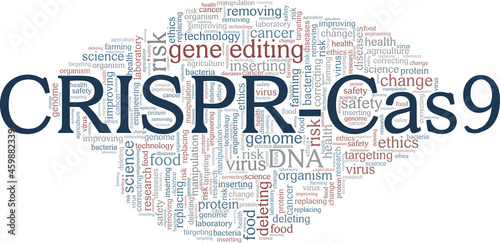 CRISPR - Clustered Regularly Interspaced Short Palindromic Repeats vector illustration word cloud isolated on white background.