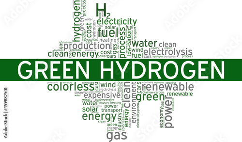 Green hydrogen - H2 vector illustration word cloud isolated on white background.