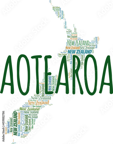 New Zealand - Aotearoa vector illustration word cloud isolated on white background.