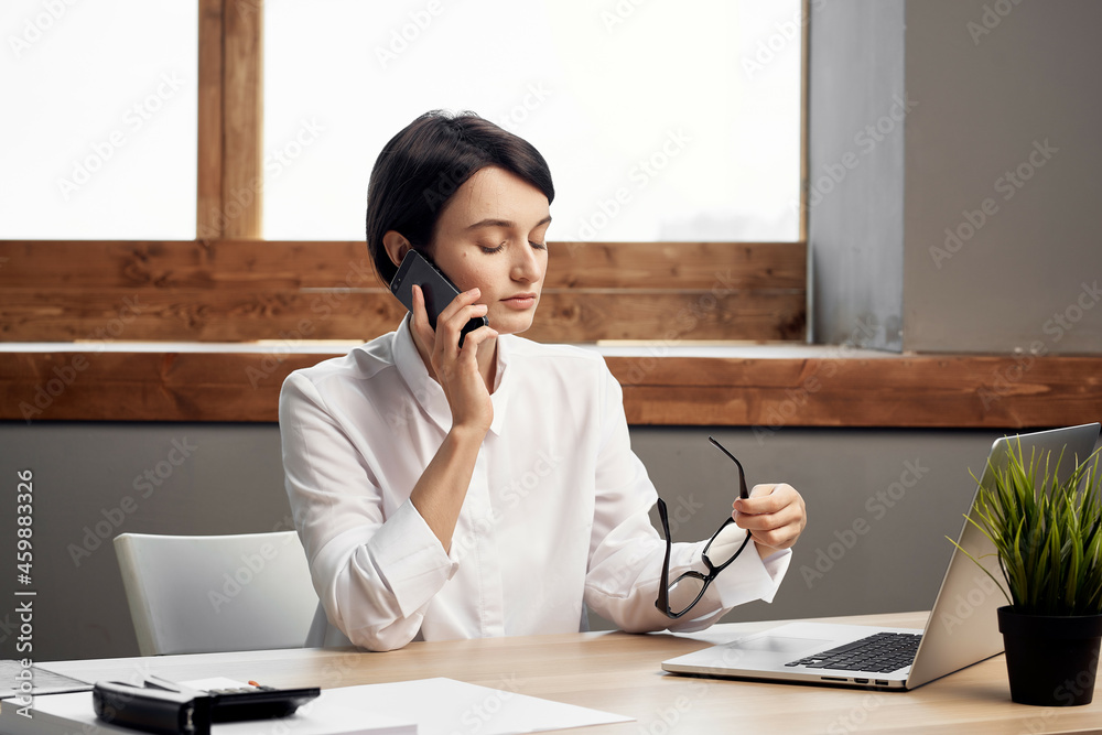 female manager in the office documents Professional Job isolated background female manager in the office documents Professional Job isolated background