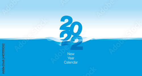 2022 New Desk Calendar Cover planner template wave water blue background