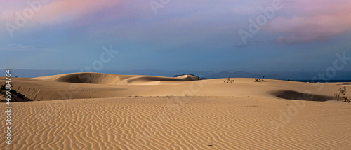 Beautiful sand patterns with  low sun in the natural park in Corralejo on the enchanting island of Fuerteventura in the Canary Islands Spain