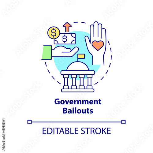 Government bailouts concept icon. Bankruptcy prevention. Financial support from government abstract idea thin line illustration. Vector isolated outline color drawing. Editable stroke