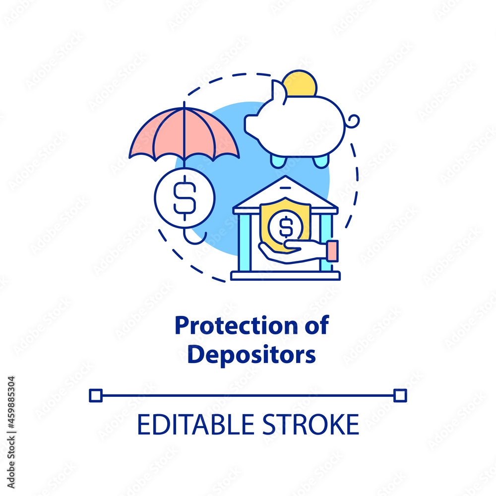 Protection of depositors concept icon. Banking services. Financial management. Bank regulation tasks abstract idea thin line illustration. Vector isolated outline color drawing. Editable stroke