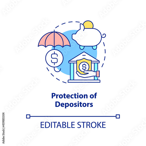 Protection of depositors concept icon. Banking services. Financial management. Bank regulation tasks abstract idea thin line illustration. Vector isolated outline color drawing. Editable stroke