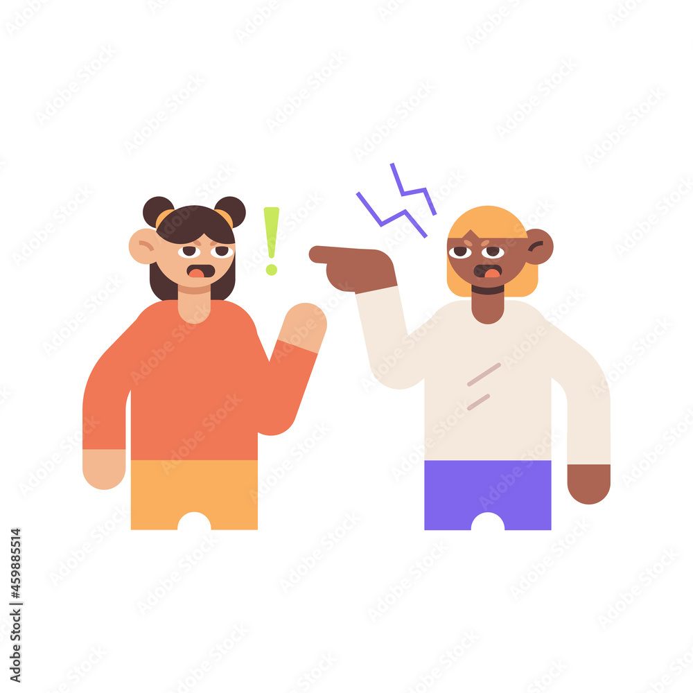Adult Point Finger and Angry Flat Illustration
