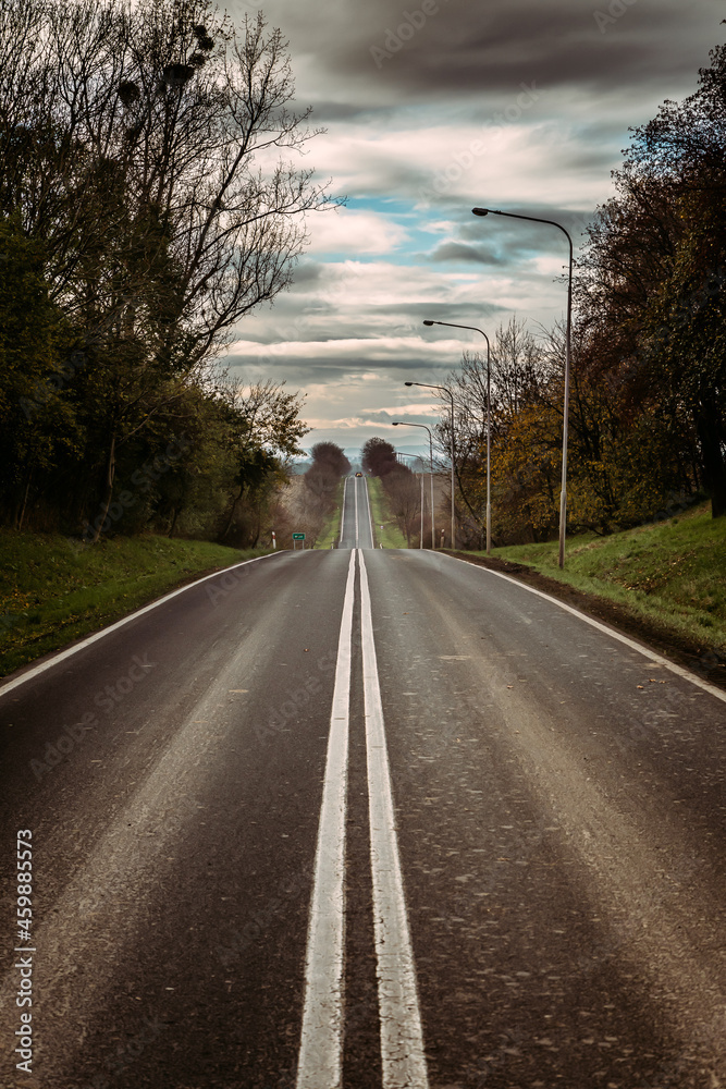 Fototapeta premium Driving on a empty road in Poland