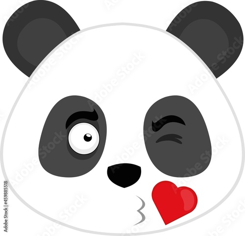 Vector emoticon illustration of the face of a cartoon panda giving a heart-shaped kiss