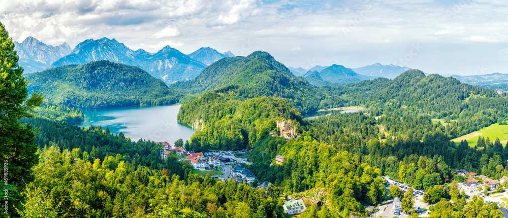 Εκτύπωση καμβά Alpenpanorama von Neuschwanstein aus gesehen